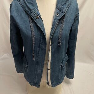 Lightweight Denim Blue Hooded Beach Boho Chore Jacket